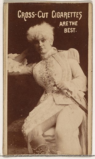 Actress wearing costume with white wig and sword, from the Actors and Actresses series (N145-1) issued by Duke Sons & Co. to promote Cross Cut Cigarettes