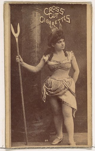 Actress holding tall pointed staff, from the Actors and Actresses series (N145-1) issued by Duke Sons & Co. to promote Cross Cut Cigarettes