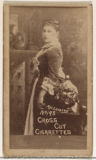 Card Number 193, Mrs. Langtry, from the Actors and Actresses series (N145-1) issued by Duke Sons & Co. to promote Cross Cut Cigarettes