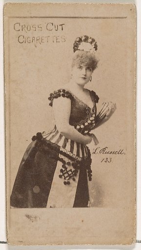 Card Number 133, Lillian Russell, from the Actors and Actresses series (N145-1) issued by Duke Sons & Co. to promote Cross Cut Cigarettes