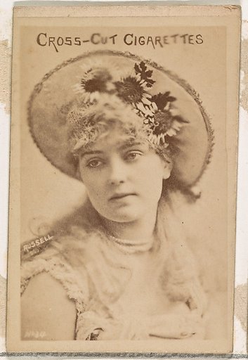 Card Number 34, Lillian Russell, from the Actors and Actresses series (N145-1) issued by Duke Sons & Co. to promote Cross Cut Cigarettes