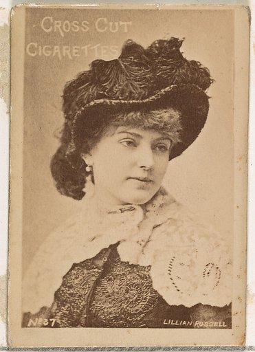Card Number 37, Lillian Russell, from the Actors and Actresses series (N145-1) issued by Duke Sons & Co. to promote Cross Cut Cigarettes