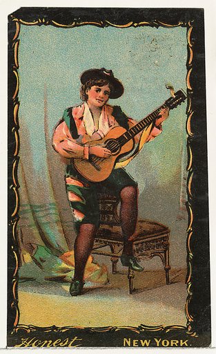 Actress playing guitar, from the Transparencies series (N137) issued by W. Duke, Sons & Co. to promote Honest Long Cut Tobacco