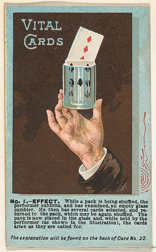 Number 1, Vital Cards, from the Tricks with Cards series (N138) issued by W. Duke, Sons & Co. to promote Honest Long Cut Tobacco