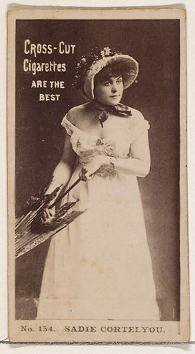 Card Number 154, Sadie Cortelyou, from the Actors and Actresses series (N145-2) issued by Duke Sons & Co. to promote Cross Cut Cigarettes