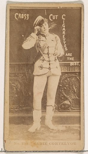 Card Number 252, Sadie Cortelyou, from the Actors and Actresses series (N145-2) issued by Duke Sons & Co. to promote Cross Cut Cigarettes