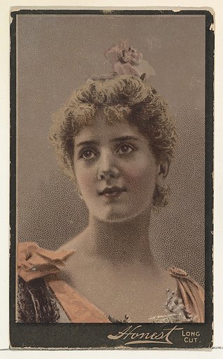 Actress wearing pink flower in hair, from Stars of the Stage, Third Series (N131) issued by Duke Sons & Co. to promote Honest Long Cut Tobacco