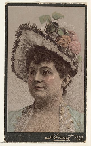 Actress wearing elaborate hat with flowers, from Stars of the Stage, Third Series (N131) issued by Duke Sons & Co. to promote Honest Long Cut Tobacco