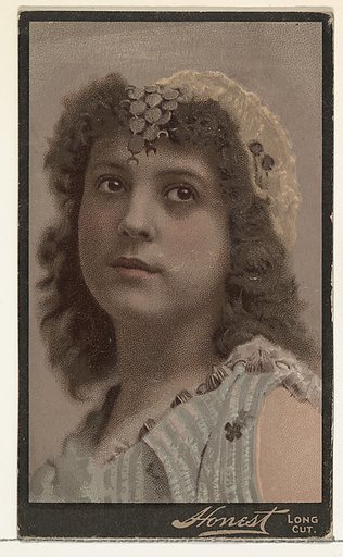 Actress wearing cloth headpiece embellished with silver coins, from Stars of the Stage, Third Series (N131) issued by Duke Sons & Co. to promote Honest Long Cut Tobacco