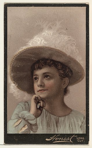 Actress wearing wide-brimmed hat decorated with white feathers, from Stars of the Stage, Third Series (N131) issued by Duke Sons & Co. to promote Honest Long Cut Tobacco