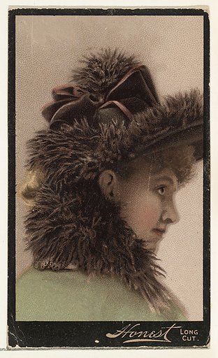 Actress wearing matching collar and hat, from Stars of the Stage, Third Series (N131) issued by Duke Sons & Co. to promote Honest Long Cut Tobacco