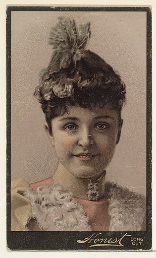 Actress wearing ornate headpiece, from Stars of the Stage, Third Series (N131) issued by Duke Sons & Co. to promote Honest Long Cut Tobacco