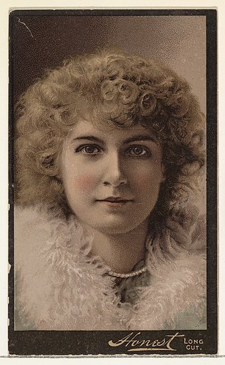 Blonde actress wearing white fur collar, from Stars of the Stage, Third Series (N131) issued by Duke Sons & Co. to promote Honest Long Cut Tobacco