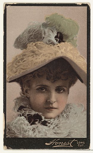 Actress wearing feathered collar and hat, from Stars of the Stage, Third Series (N131) issued by Duke Sons & Co. to promote Honest Long Cut Tobacco