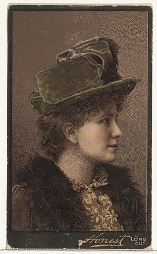 Actress in profile wearing green velvet hat, from Stars of the Stage, Third Series (N131) issued by Duke Sons & Co. to promote Honest Long Cut Tobacco