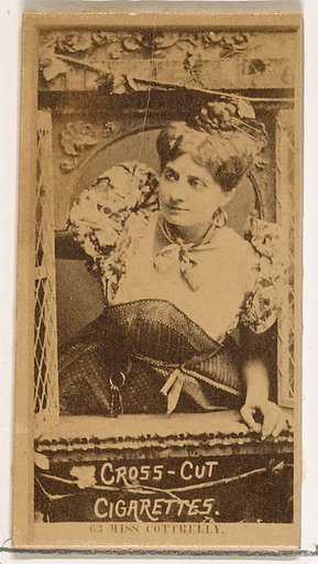 Card Number 63, Miss Cottrelly, from the Actors and Actresses series (N145-2) issued by Duke Sons & Co. to promote Cross Cut Cigarettes