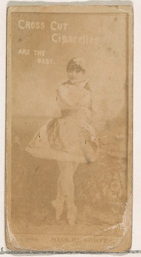 Card Number 209, Miss De Sortes, from the Actors and Actresses series (N145-2) issued by Duke Sons & Co. to promote Cross Cut Cigarettes