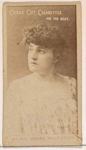 Card Number 218, Helen Beardsley, from the Actors and Actresses series (N145-2) issued by Duke Sons & Co. to promote Cross Cut Cigarettes