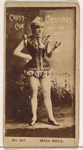 Card Number 257, Miss Bell, from the Actors and Actresses series (N145-2) issued by Duke Sons & Co. to promote Cross Cut Cigarettes