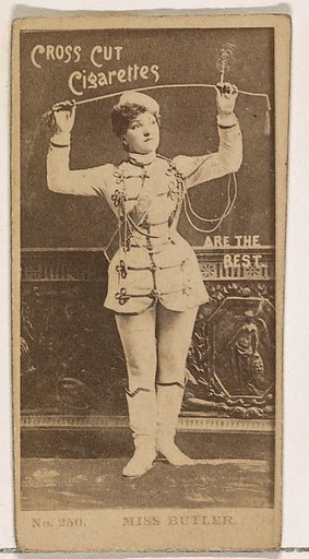 Card Number 250, Miss Butler, from the Actors and Actresses series (N145-2) issued by Duke Sons & Co. to promote Cross Cut Cigarettes