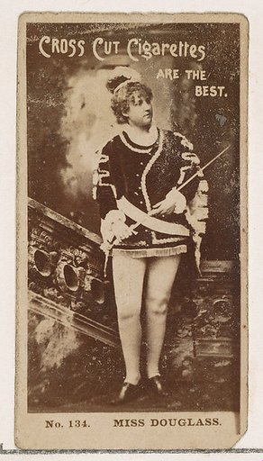 Card Number 134, Miss Douglass, from the Actors and Actresses series (N145-2) issued by Duke Sons & Co. to promote Cross Cut Cigarettes