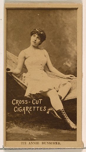 Card Number 221, Annie Dunscomb, from the Actors and Actresses series (N145-2) issued by Duke Sons & Co. to promote Cross Cut Cigarettes