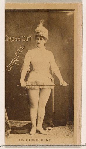 Card Number 118, Carrie Duke, from the Actors and Actresses series (N145-2) issued by Duke Sons & Co. to promote Cross Cut Cigarettes