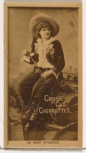 Card Number 30, Miss Everson, from the Actors and Actresses series (N145-2) issued by Duke Sons & Co. to promote Cross Cut Cigarettes