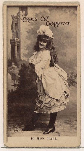 Card Number 10, Miss Hall, from the Actors and Actresses series (N145-2) issued by Duke Sons & Co. to promote Cross Cut Cigarettes