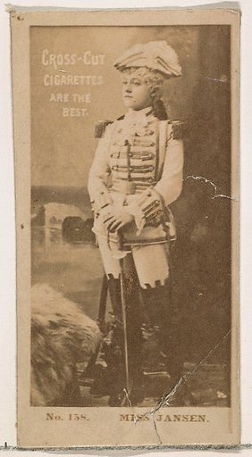 Card Number 158, Miss Marie Jansen, from the Actors and Actresses series (N145-2) issued by Duke Sons & Co. to promote Cross Cut Cigarettes