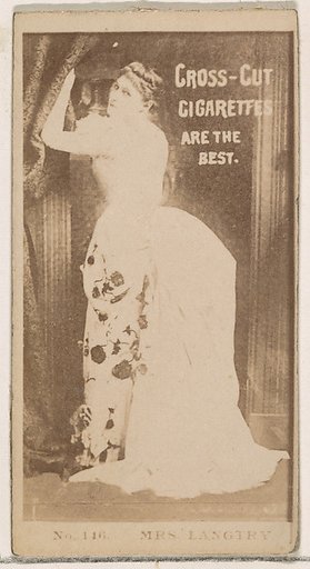 Card Number 116, Mrs. Langtry, from the Actors and Actresses series (N145-2) issued by Duke Sons & Co. to promote Cross Cut Cigarettes