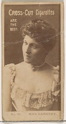 Card Number 32, Mrs. Langtry, from the Actors and Actresses series (N145-2) issued by Duke Sons & Co. to promote Cross Cut Cigarettes