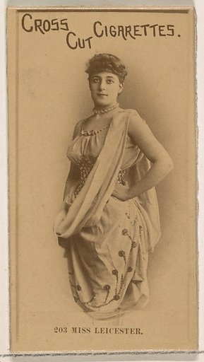Card Number 203, Miss Leicester, from the Actors and Actresses series (N145-2) issued by Duke Sons & Co. to promote Cross Cut Cigarettes