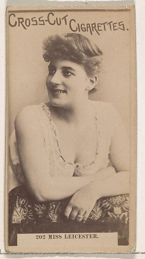 Card Number 202, Miss Leicester, from the Actors and Actresses series (N145-2) issued by Duke Sons & Co. to promote Cross Cut Cigarettes