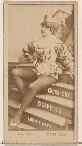 Card Number 191, Miss Leo, from the Actors and Actresses series (N145-2) issued by Duke Sons & Co. to promote Cross Cut Cigarettes