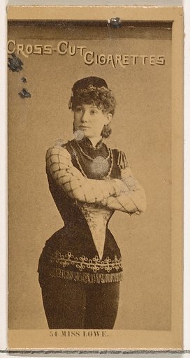 Card Number 54, Miss Lowe, from the Actors and Actresses series (N145-2) issued by Duke Sons & Co. to promote Cross Cut Cigarettes