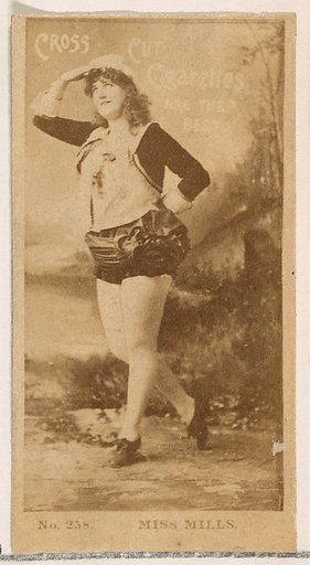 Card Number 258, Miss Mills, from the Actors and Actresses series (N145-2) issued by Duke Sons & Co. to promote Cross Cut Cigarettes