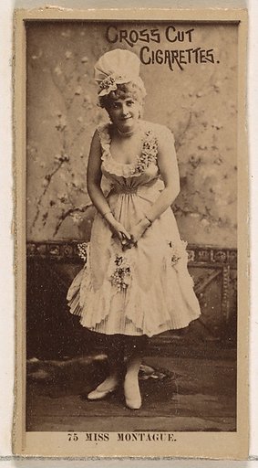 Card Number 75, Miss Montague, from the Actors and Actresses series (N145-2) issued by Duke Sons & Co. to promote Cross Cut Cigarettes
