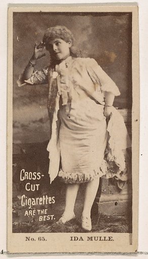 Card Number 65, Ida Mulle, from the Actors and Actresses series (N145-2) issued by Duke Sons & Co. to promote Cross Cut Cigarettes