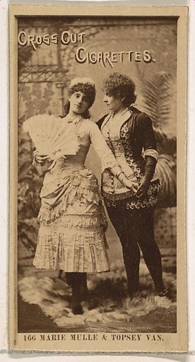 Card Number 166, Marie Mulle and Topsey Van, from the Actors and Actresses series (N145-2) issued by Duke Sons & Co. to promote Cross Cut Cigarettes