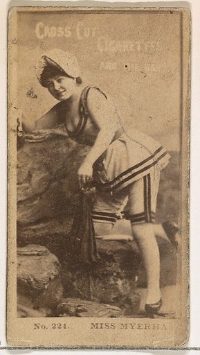 Card Number 224, Miss Myerha, from the Actors and Actresses series (N145-2) issued by Duke Sons & Co. to promote Cross Cut Cigarettes