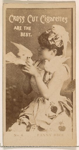 Card Number 1, Fanny Rice, from the Actors and Actresses series (N145-2) issued by Duke Sons & Co. to promote Cross Cut Cigarettes