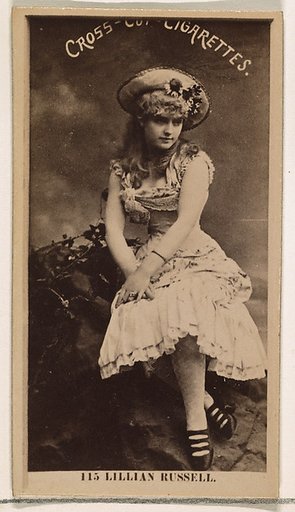 Card Number 115, Lillian Russell, from the Actors and Actresses series (N145-2) issued by Duke Sons & Co. to promote Cross Cut Cigarettes