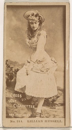 Card Number 211, Lillian Russell, from the Actors and Actresses series (N145-2) issued by Duke Sons & Co. to promote Cross Cut Cigarettes