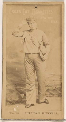 Card Number 90, Lillian Russell, from the Actors and Actresses series (N145-2) issued by Duke Sons & Co. to promote Cross Cut Cigarettes