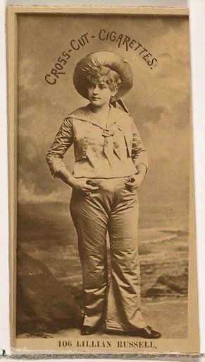 Card Number 106, Lillian Russell, from the Actors and Actresses series (N145-2) issued by Duke Sons & Co. to promote Cross Cut Cigarettes