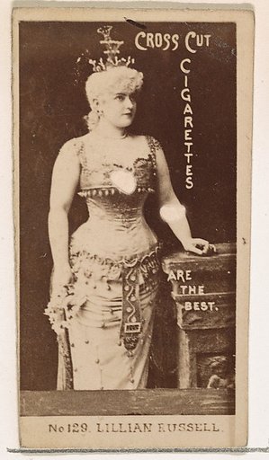 Card Number 129, Lillian Russell, from the Actors and Actresses series (N145-2) issued by Duke Sons & Co. to promote Cross Cut Cigarettes