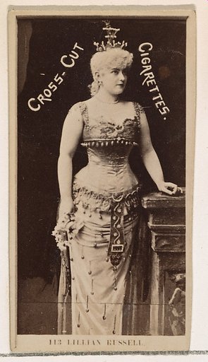 Card Number 113, Lillian Russell, from the Actors and Actresses series (N145-2) issued by Duke Sons & Co. to promote Cross Cut Cigarettes