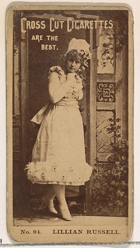 Card Number 94, Lillian Russell, from the Actors and Actresses series (N145-2) issued by Duke Sons & Co. to promote Cross Cut Cigarettes