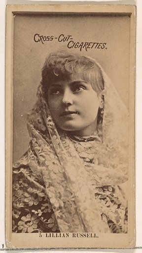 Card Number 5, Lillian Russell, from the Actors and Actresses series (N145-2) issued by Duke Sons & Co. to promote Cross Cut Cigarettes